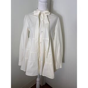 Co Collection White Cotton Long Sleeve Button A-Line Shirt Sz S